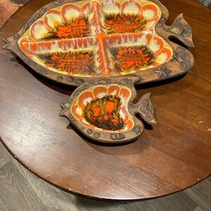 Vintage Ceramic Divided Serving Dish Set Treasure Craft 2 piece set fish shape
